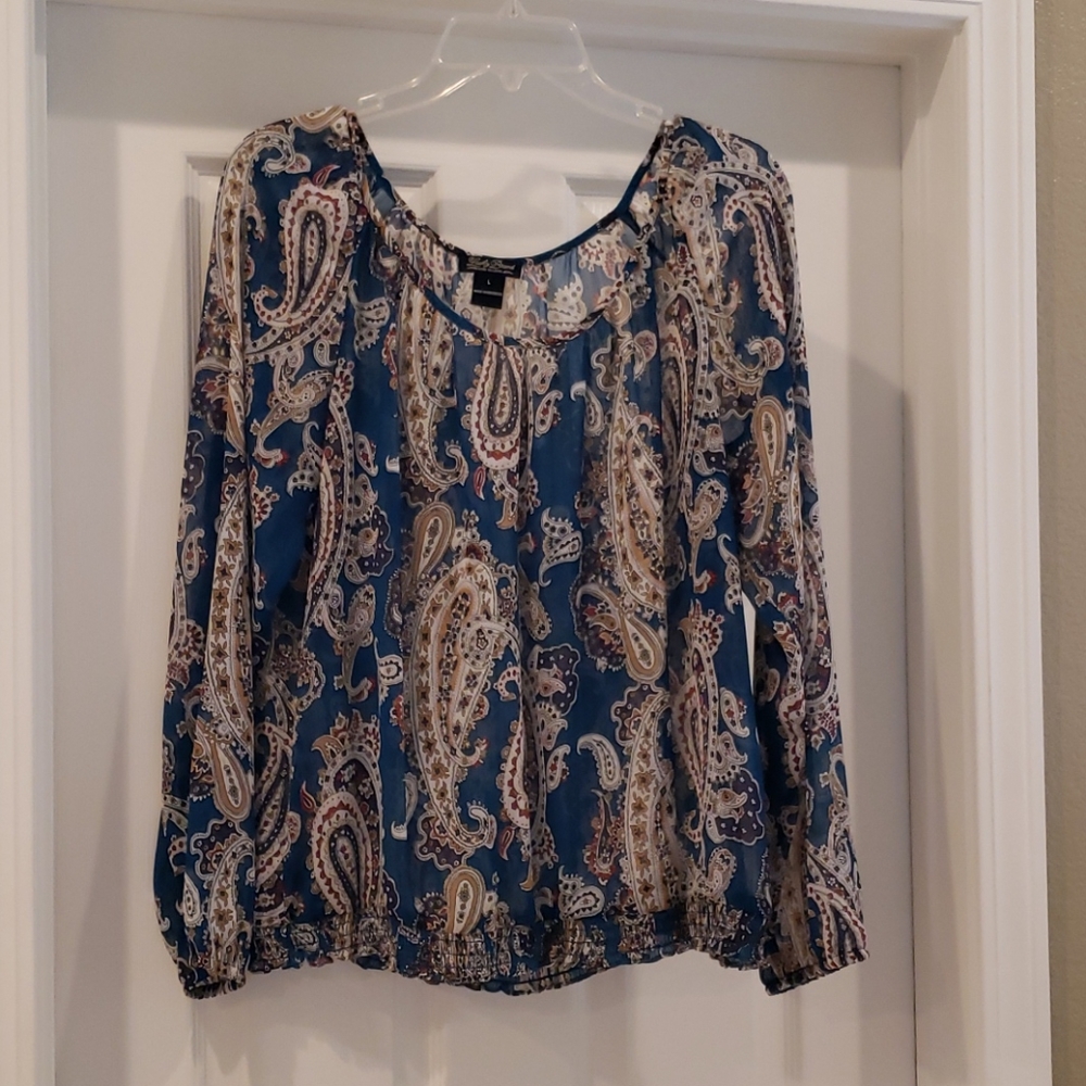 Lucky Brand Paisley Sheer Peasant Blouse, Large